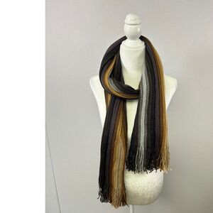 Chelsey by Joseph Scarf Women OS Brown Tan Striped Ribbed Wool Blend Made France